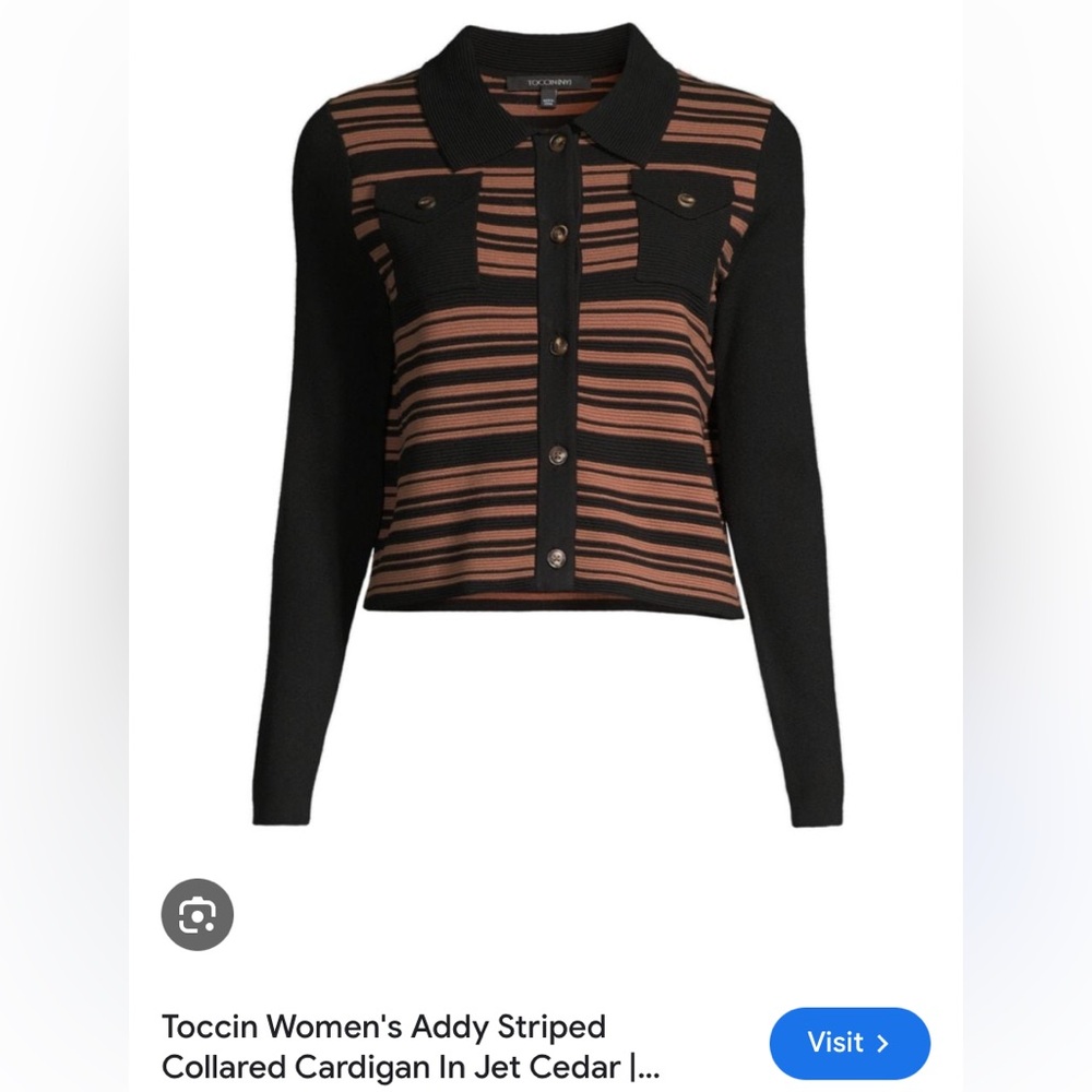 NWT Toccin NY Addy Striped Polo Collared Cardigan Sweater button down up Top